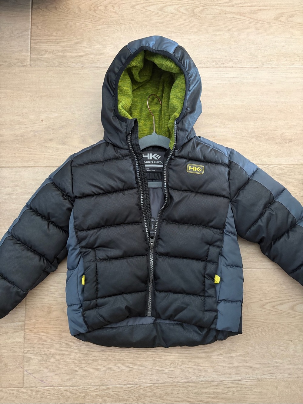Hawke & Co Black and Gray Puffer Jacket with Green Lining